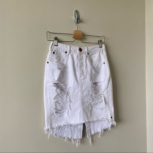 ONE Teaspoon-2020 High Waist Super Fitted Mid Length Distressed Skirt - Picture 5 of 7